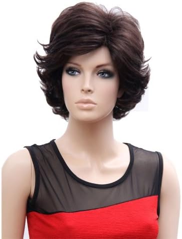 Modotop Charm Deep Brown Short Curly Hair Natural Realistic Wig for White Women mother , with Wig Cap 100% Kanekalon Fiber Synthetic