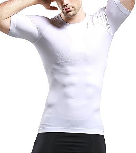 Men’s Slimming Body Slim Tank Breathable Sports T-shirt Abdomen Muscle Compression Shapewear (XL, white)
