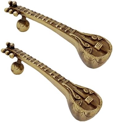 HOMEPRODUCTS4U DEEPANSHU Brass Decorative Sitar/Door Handle (8-inch) - Pack of 2