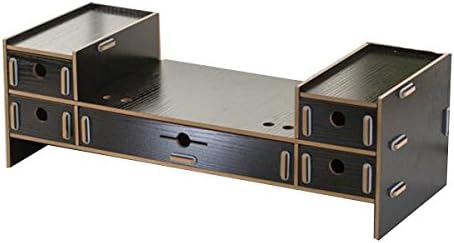 Wood Monitor Stand Laptop Computer Screen Riser Desk Storage 2 Tiers With Drawers (48 * 19.5 * 16cm),Black