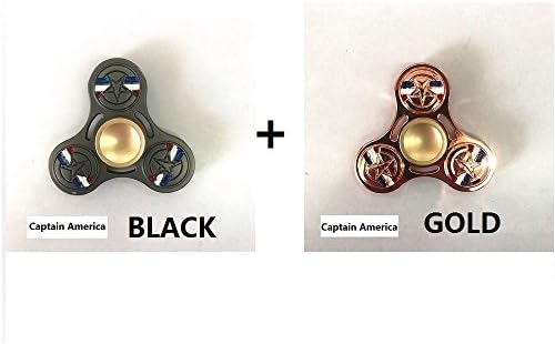 2 Pack(each color 1 pc)LeiShine EDC Hand Spinner Desk Focus ADHD Autism Finger Toy Gyro "Captain America" TOY (Gold + Black)