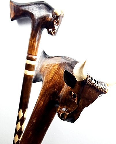 33 inch BULL Cane Walking Stick Wooden Handmade Men's Accessories
