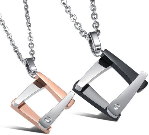 His & Hers Matching Set Titanium Stainless Steel Square Love Couple Pendant Necklace Korean Love Style in a Gift Box