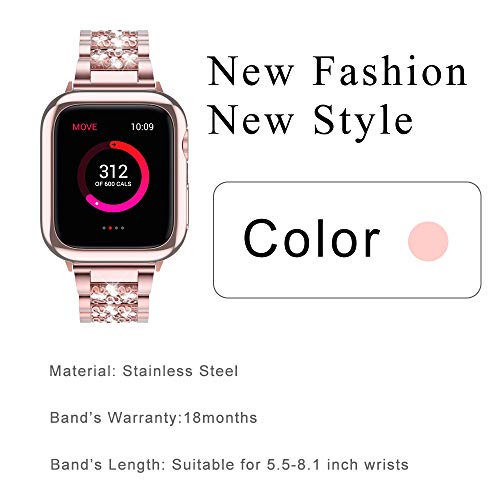 LELONG for Apple Watch Band 38mm 40mm 42mm 44mm Series 5 Series 4 3 2 1 with Case, Bling Replacement Bracelet iWatch Band, Diamond Rhinestone Stainless Steel Metal Wristband Strap