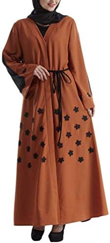 Babaseal Muslims Women Embroidered Flowers Long Dress Cardigan Robes Abaya Clothes
