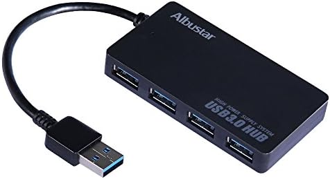 Albustar Ultra Slim 4-Port USB 3.0 Hub for Mac, PC, USB Flash Drives,High Definition Camera,Audio Devices and Other Devices(5Gbps Transfer Speed, Plug-and-Play, User-Friendly)-Black