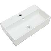 Lordear Wall Mount Bathroom Sink 21 x 12 Inch Wall Sink with Single Faucet Hole White Porcelain Ceramic 21 Inch Floating Bath