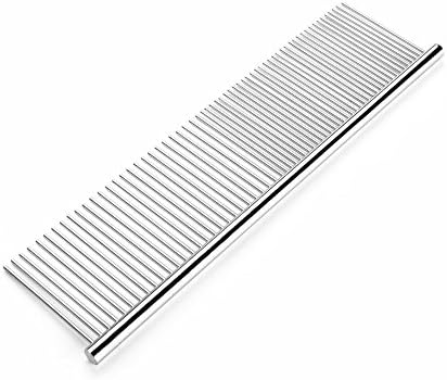 Professional Pet Grooming Comb, Pet Dog &amp; Cat Shedding Comb ,Stainless Steel Comb Brush with Different Spaced Rounded Teeth from Lovebones Story (7.4x2.1)