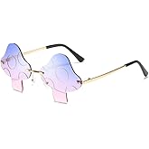 ENTHYI Mushroom Shape Sunglasses for Women Irregular Rimless Eyewear Retro rave Party halloween Sun Glasses