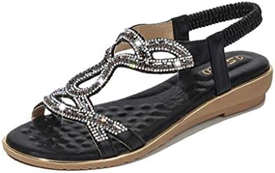 chengzhijianzhu Women's Sandals Bling Crystal Peep Toe Flats Slip-On Flip-Flops Slides Basic Slingback Beach Slippers Shoes