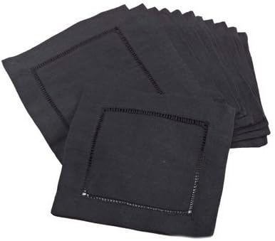 12 Piece Black Square Napkin, Coasters Hemstitched cocktail, Cotton Linen Material, Abstract Casual Classic Contemporary Country Formal Novelty Patterned Traditional Transitional Vintage