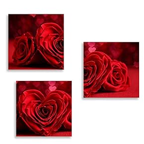 3 Panel Canvas Wall Art Romantic Rose Pictures Home Wall Decorations for Bedroom Living Room Paintings Canvas Prints Framed - 12"x12"x3 Panels