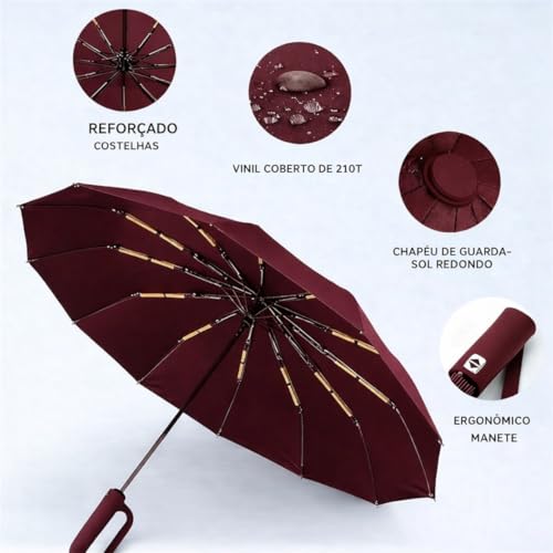 Guarda-Chuva Premium Botão Automático Abre e Fecha Varetas Reforçadas Proteção Solar UV Blackout Resistente ao Vento Compacto Dobrável Sombrinha Portátil Mochila Bolsa Mala Fivela de Anel