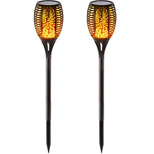 BAXIA TECHNOLOGY Solar Lights Outdoor, Waterproof Dancing Flickering Flame Torch Lights, 96 LED Solar Powered Flame Lights Dusk to Dawn Auto On/Off Security Torch Light for Patio, Pathway (2 Pack)