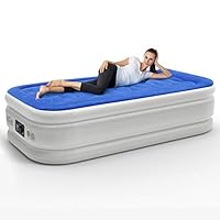 HOMEKOKO Twin Air Mattress with Built-in Electric Pump and Pillow, Inflatable Bed Portable Mattress Double High Twin Airbed,Blue