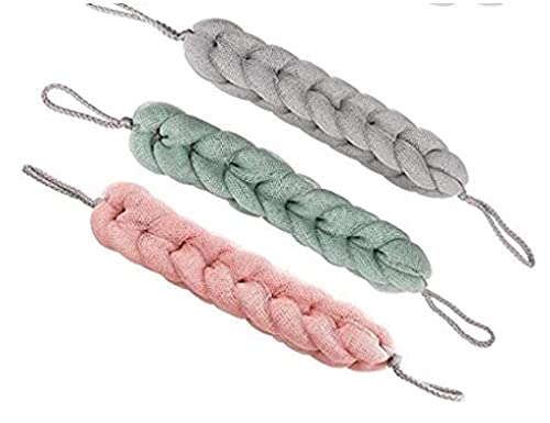 3Pcs Back Scrubber Bath Shower Mesh Sponge Exfoliating Body Scrub Stretch Braided Loofah with Rope Handles