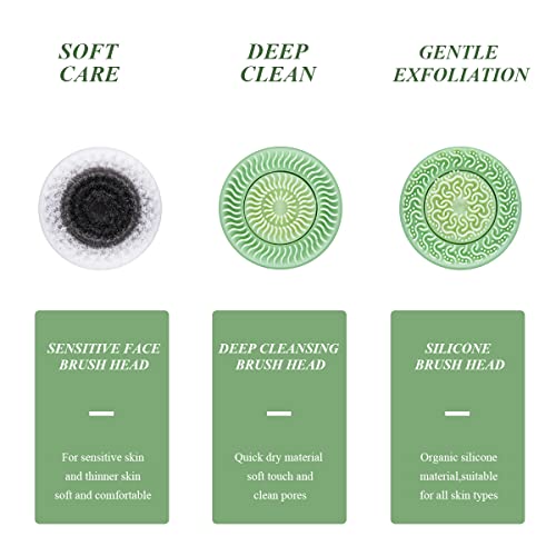 CkeyiN Facial Cleansing Brush, 3 In 1 Waterproof Face Wash Brush, USB Rechargeable Spin Silicone Facial Brush with 3 Different Brush Heads for Deep Cleaning, Massaging, Exfoliating