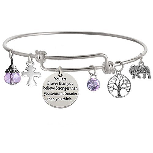 TISDA "You Are Braver Than You Believe Stronger Than You Seem and Smarter Than You Think" Inspirational Bracelet Expandable Bangle Gift for Women girl (June)