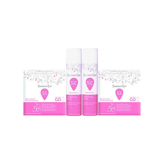 Summer's Eve Kit, Sheer Floral, Includes 2 Cans of Freshening Spray and 2 Boxes of Cleansing Wipes