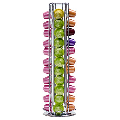 Espresso & Coffee Capsule Rack Holder Carousel - Holds 44 Capsules. Elegant and Modern Chrome Finish