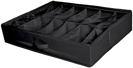 Under bed Shoe Organizer, 12-Compartment Sturdy Under bed Storage Bag with Secure Zipper Closure Cover(Black)