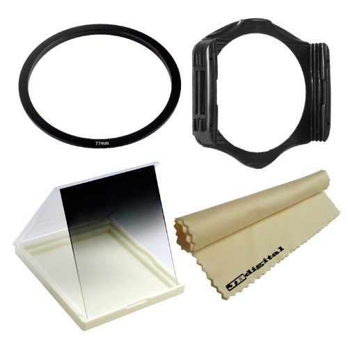 77mm Adapter Ring & Graduated Grey ND Square Filter & Filter Holder for Cokin P Series System + Super Fine JB Microfiber Lens Cleaning Cloth