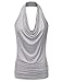 NINEXIS Women's Halter Neck Draped Front Open Back Top Silver S