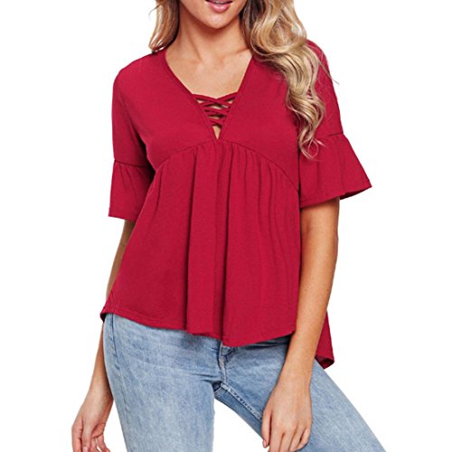 Click Here to See More Images NREALY Women Summer Short Sleeve Solid T-Shirt Tops Casual Blouses Pullover Tunic Tee