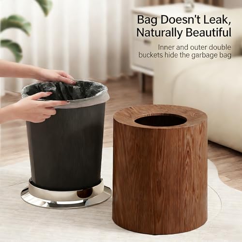 SLEEPHEAD®12LWood Grain Trash Can Waste Bin Open Top Without Lid Rubbish Bin Toilet Basket(walnut color)