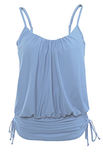 Aleumdr Womens Blue Retro Swimdress Swing Strap Tankini Swim Top Large