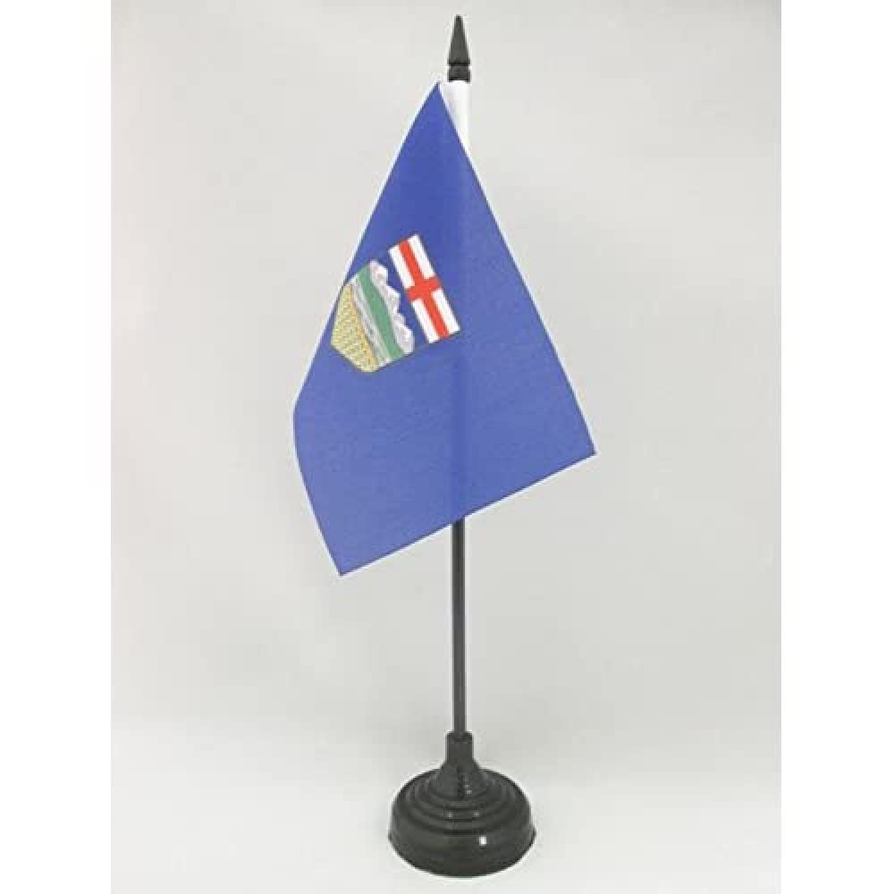 AZ FLAG - Alberta Table Flag 4'' x 6'' - Canadian region of Alberta Office Mini Banner 100% Polyester 15 x 10 cm - Mini Desk Flag with 10'' Pole and Black Plastic Base