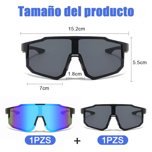 NIAWEA Gafas para Ciclismo,2pzs Gafas de Sol Deportivas Polarizadas, Lentes de Ciclismo, Alta Definición,Amplio Rango de Visión,Protección Uv400,Para Ciclismo,Pesca,Senderismo,Correr
