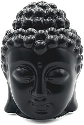 Moylor Ceramic Buddha Head Essential Oil Burner and Tea Light Candle Holder for Amora, Spa, Yoga, Meditation, Zen - Black