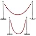 Yaheetech 4pcs Stainless Steel Stanchion Posts - 6.6FT Extended Red Velvet Rope Retractable Safety Barriers with Stable Base for Party Supplies Theater Hotels Clubs Museums, Silver