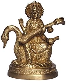 Craftsparkโs Saraswati Idol/Murti/Sculpture/Statue Hindus Goddess of Knowledge, Music, Art/Best Gift/Temple/Home Dรฉcor/Office,Dimensions: Ht: 5 inch W:4.5 inch Weight (Kg): 1.20