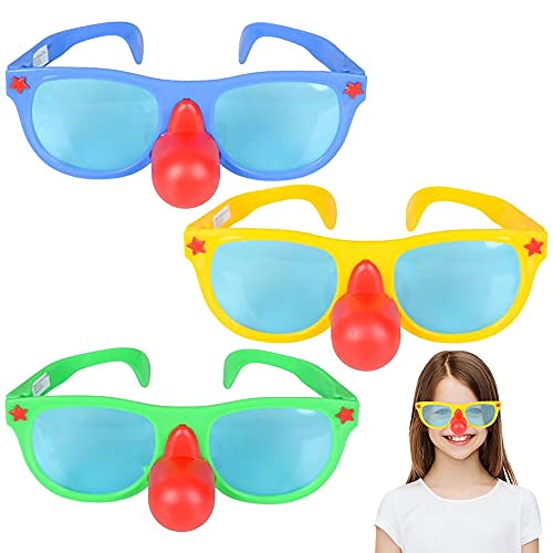 ArtCreativity Jumbo Clown Nose Glasses, Set of 3, Clown Costume Accessories in Vibrant Assorted Colors, Funny Photo Booth Props, Unique Birthday Party Supplies, Game Prizes for Kids and Adults