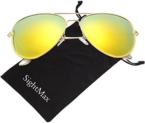 SightMax Polarized Male Female Aviator Sunglasses Flash Mirror UV400 (Gold Frame/Yellows Lens)