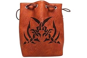 EASY ROLLER DICE CO. Large Brown Leather Lite Dice Bag – Self Standing and Holds Over 400 Polyhedral Dice with Drawstring Tie – Multiple Designs Available (Assassin's Blades)