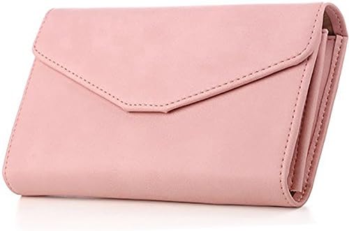 Women Wallets Rfid Blocking Trifold On Sale PU Leather Credit Card Holder Clutch Travel Purse Phone Holder with Strap (Pink big)
