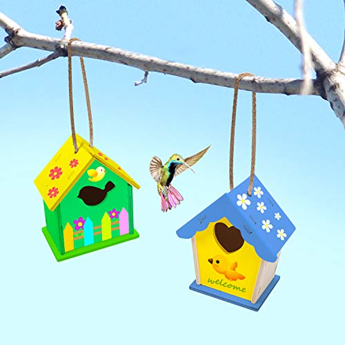 2 Pack Wooden DIY Bird House Kits for Kids, Crafts Wood Arts for Boys Girls Ages 3-8, Unfinished Bird House for Kids to Build and Paint(12 Paints+ 2 Brushes)