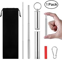 IHUIXINHE Reusable Collapsible Straw, Portable Telescopic Stainless Steel Metal Straw & BPA-Free Drinking Straws with Aluminum Case, Cleaning Brush, Silicone Tip (Blue OR RED, Random Match)