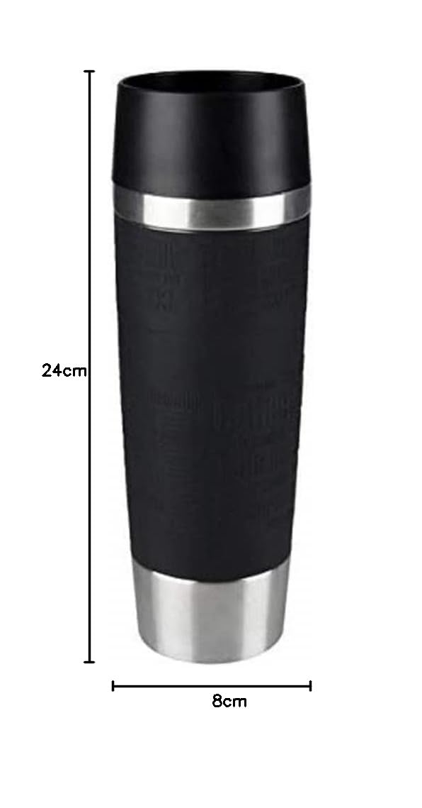 Emsa Travel Mug Classic Grande Thermobecher, 500 ml, Isolierbecher hält 6h heiß, 12h kalt, auslaufsicher, Quick-Press-Verschluss, 360 Grad-Trinköffnung, Kaffeebecher to go, Schwarz, 515615