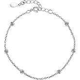 YALLNASL 925 Sterling Silver Ankle Bracelet for Women Adjustable Bead Ankets Bracelets for Women Adults Satellite Anklet Beach Bracelets Link Chain Bracelet