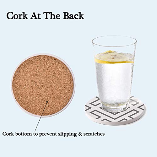 Absorbent Stone Coasters with Metal Holder-set of 6-4" x 4" -1/4" Thick，Absorbent，Heat-Resistant - Round Edges Best for Drinks in Office Home or Cottage - Thumbnail 5
