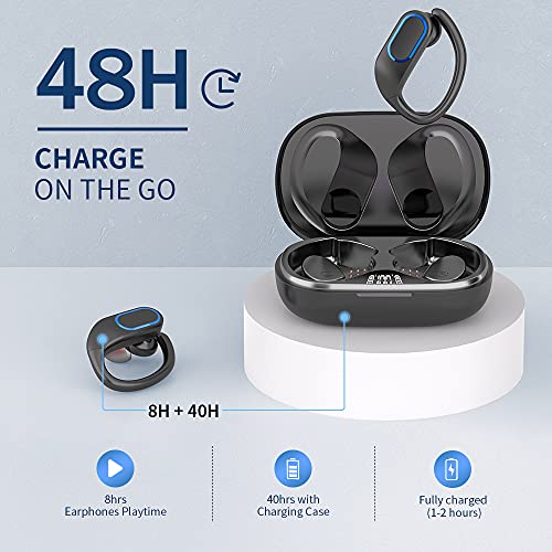 Bluetooth Kopfhörer Sport, Kabellose Kopfhörer In Ear Bluetooth 5.0 Wireless Ohrhörer, IP7 Wasserdicht Wireless Über-Ohr Haken 48 Stunden Spielzeit Stereo Noise Cancelling HD Mikrofon mit Deep Bass