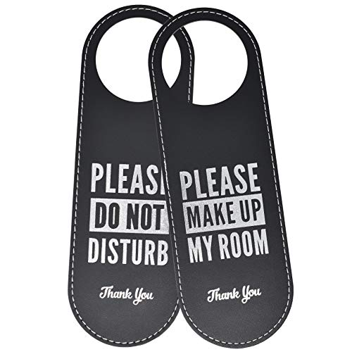 Do Not Disturb/Please Make Up Room Hotel Door Hanger, 2 Pack, Executive Quality Door Hanger, Eco Leather Hotel Style