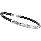 Pure Ziva Two Tone Black & Silver Twist Cable Rope Chain Bracelet with Yellow Gold Plated Stainless Steel Accent Bangle Adjustable Bracelet for Women