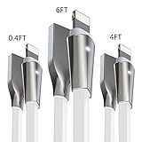 Aimus iPhone Charger Cable, 3 Pack iPhone Charging Cables for iPhone X/8/8 Plus/7/7 Plus/6/6 Plus/5/5S/5C/SE, iPad Air iPod, W/LED Light iPhone USB Cables - 0.4FT+4FT+6FT (White)