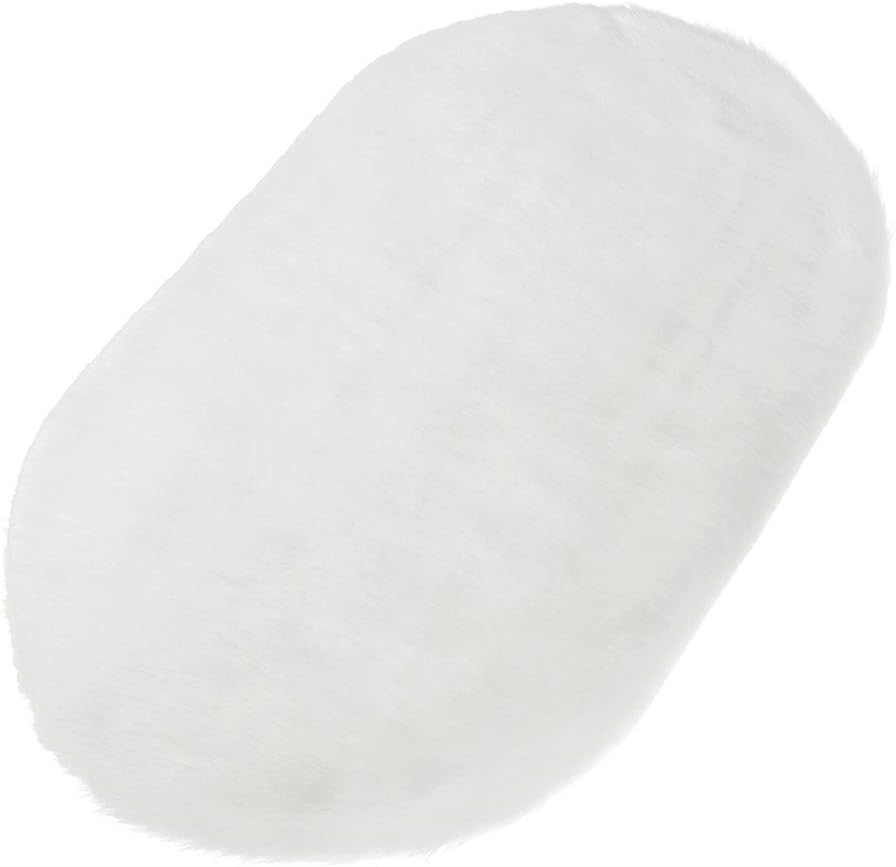 Quartly Soft Faux Sheepskin Area Rugs Supersoft Fluffy Shaggy Round Floor Carpet Mat Decorative Throw Cover- Children Play Carpet for Living & Bedroom Sofa (Oval L-60X100cm, White)