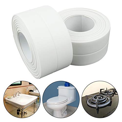 PVC Waterproof Sealing Tapes Pack of 2 Bathtub Caulk Strip Self Adhesive Waterproof Sealing Tape Edge Protector for Kitchen Countertop, Sink, Bathturb, Toilet, Gas Stove and Wall Coner, White